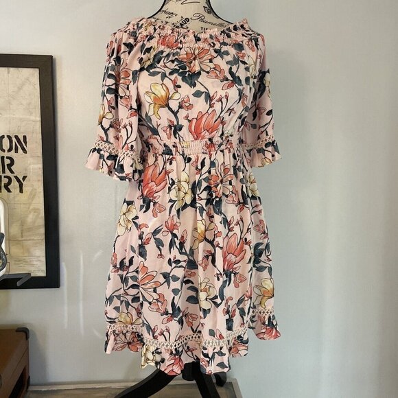 Lulus Off the Shoulder Pink Floral Dress - Size XS (X3) - Picture 1 of 12